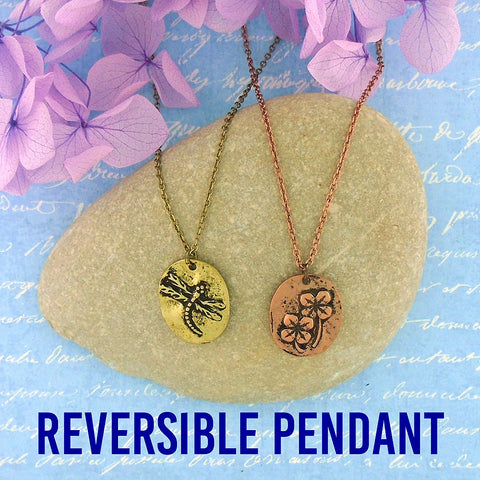Online shopping for LAVISHY handmade dragonfly & lucky clover leaf vintage style reversible pendant necklace made with recycled zinc alloy. Nice for everyday wear, great gift idea for friend & family.