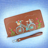 98-402: Cat On Bicycle Embroidered Vegan Wristlet Wallet