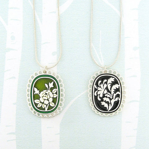 Online shopping for LAVISHY handmade silver plated reversible rose flower & damask pattern enamel necklace. A great gift for you or your girlfriend, wife, co-worker, friend & family. Wholesale available at www.lavishy.com with many unique & fun fashion accessories for gift shops and boutiques in Canada, USA & worldwide.