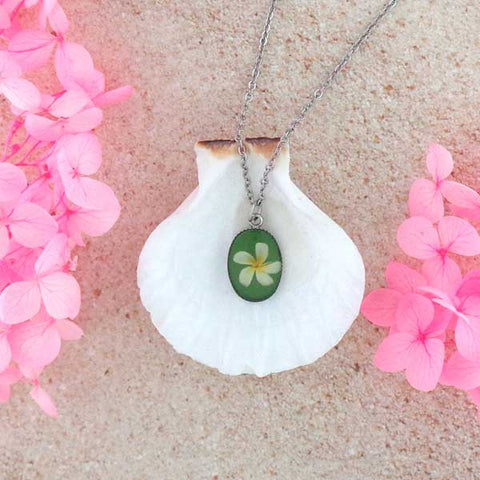 LAVISHY handmade cute & dainty plumeria flower rhodium plated necklace
