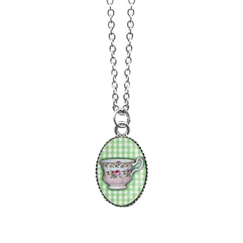 LAVISHY handmade cute & dainty tea cup rhodium plated necklace