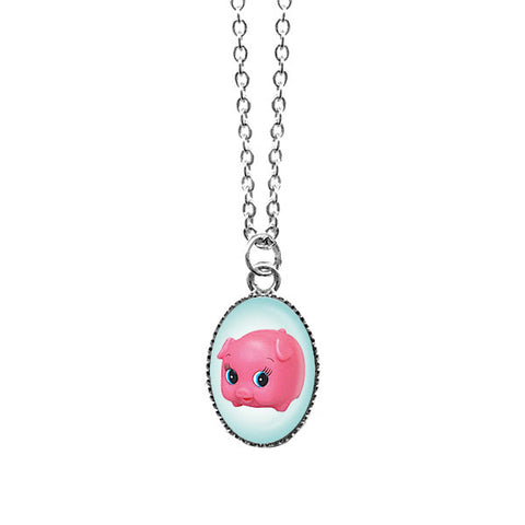 LAVISHY handmade cute & dainty pink piggy rhodium plated necklace