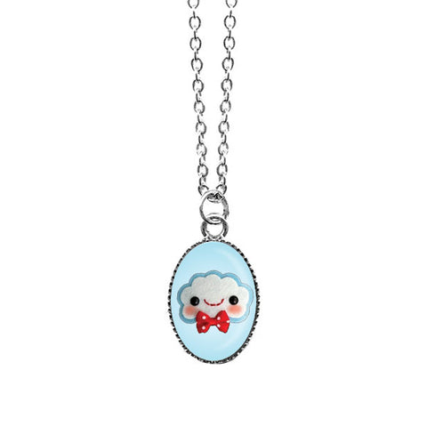 LAVISHY handmade cute & dainty smiley cloud rhodium plated necklace