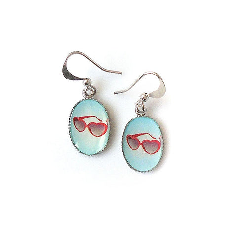 LAVISHY handmade cute & dainty retro sunglasses rhodium plated earrings