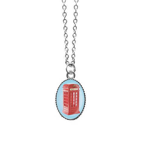 LAVISHY handmade cute & dainty retro Britain’s red phone box rhodium plated necklace