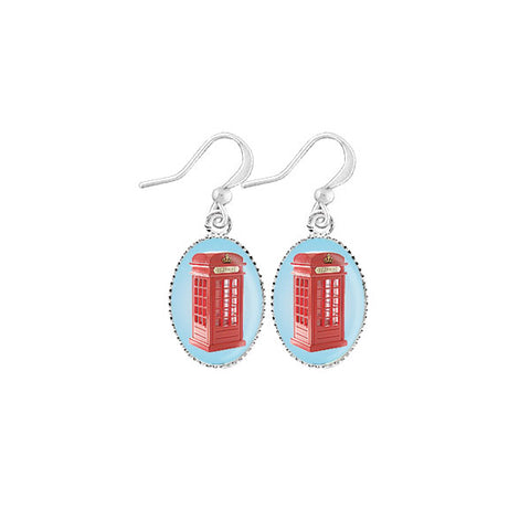 LAVISHY handmade cute & dainty retro Britain’s red phone box rhodium plated earrings
