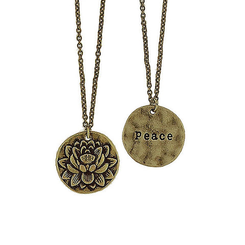 LAVISHY handmade reversible lotus flower & peace pendant necklace. Wholesale available at www.lavishy.com