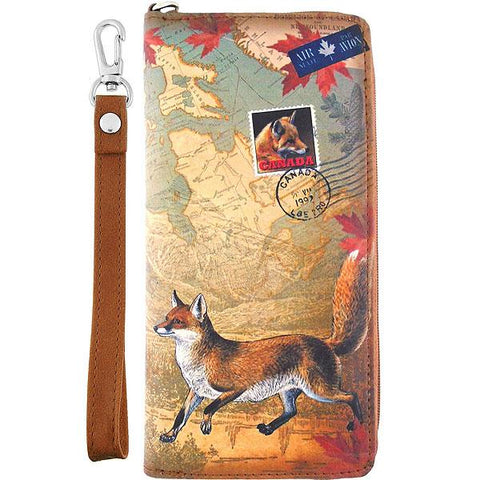 LAVISHY Canada collection fox print vegan wristlet wallet