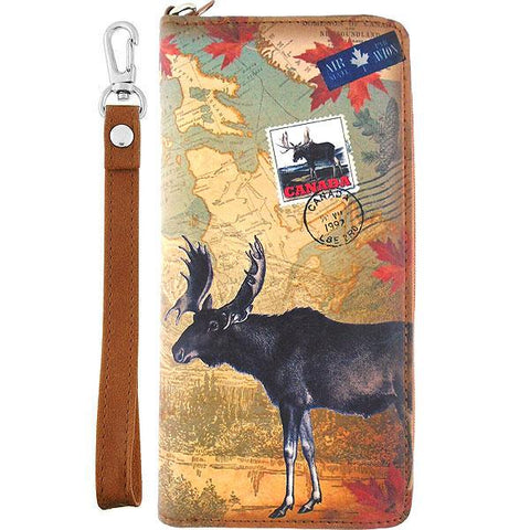 LAVISHY Canada collection moose print vegan wristlet wallet