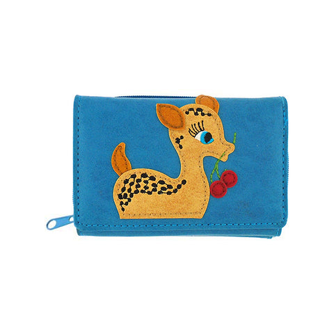 LAVISHY deer with Deer with cherry applique vegan small/trifold wallet