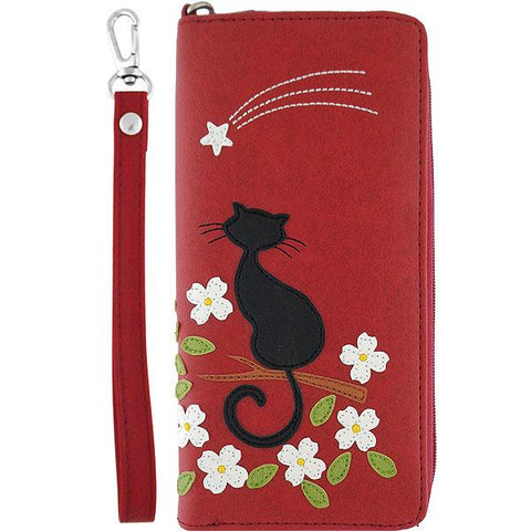 LAVISHY Eco-friendly cruelty free cat applique vegan large wristlet wallet. Great for everyday use & travel, cool gift for family & friends. Wholesale at www.lavishy.com for gift shops, clothing & fashion accessories boutiques, book stores in Canada, USA & worldwide since 2001.