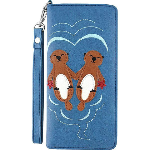 LAVISHY Eco-friendly cruelty free sea otters applique vegan large wristlet wallet. Great for everyday use & travel, cool gift for family & friends. Wholesale at www.lavishy.com for gift shops, clothing & fashion accessories boutiques, book stores in Canada, USA & worldwide since 2001.