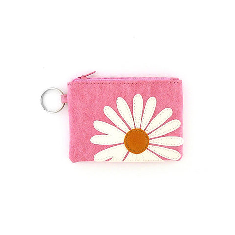 LAVISHY daisy flower applique vegan leather key ring coin purse