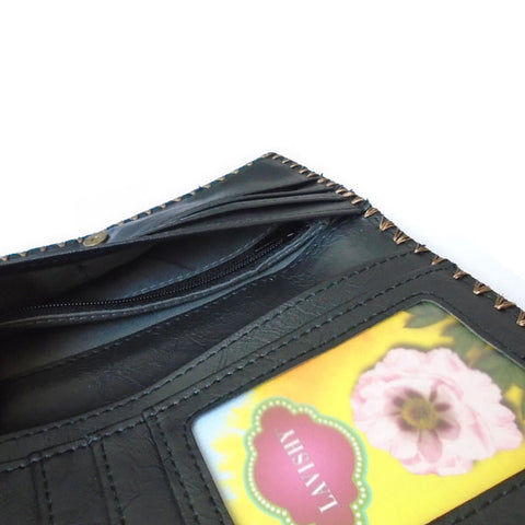 LAVISHY vintage style lotus flower print vegan large wallet for women
