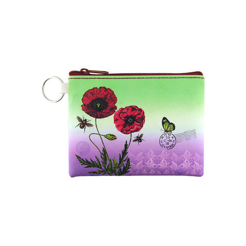 Online shopping for vegan brand LAVISHY's poppy flower and bird print vegan key ring coin purse. Great for everyday use, travel & gift for friends & family. Wholesale at www.lavishy.com for gift shops, fashion accessories & clothing boutiques, book stores worldwide since 2001.