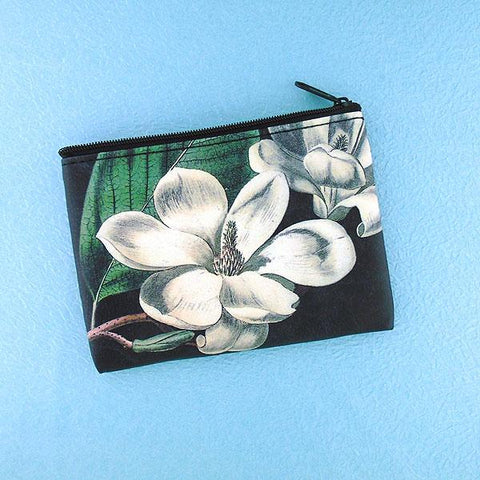 LAVISHY charming vintage style magnolia flower print vegan coin purse. Great for everyday use, fun gift for family & friends. Wholesale at www.lavishy.com for gift shop, clothing & fashion accessories boutique, book store in Canada, USA & worldwide since 2001.