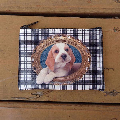 Online shopping for vegan brand LAVISHY's Foxhound puppy dog & Scottish Tartan pattern print vegan coin purse. Great for everyday use, fun gift for family & friends. Wholesale at www.lavishy.com for gift shops, clothing & fashion accessories boutiques, book stores in Canada, USA & worldwide since 2001.