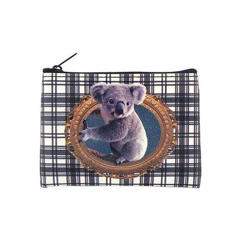 Online shopping for vegan brand LAVISHY's baby koala & Scottish Tartan pattern print vegan coin purse. Great for everyday use, fun gift for family & friends. Wholesale at www.lavishy.com for gift shops, clothing & fashion accessories boutiques, book stores in Canada, USA & worldwide since 2001.