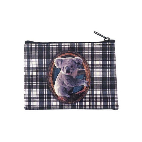 Online shopping for vegan brand LAVISHY's baby koala & Scottish Tartan pattern print vegan coin purse. Great for everyday use, fun gift for family & friends. Wholesale at www.lavishy.com for gift shops, clothing & fashion accessories boutiques, book stores in Canada, USA & worldwide since 2001.