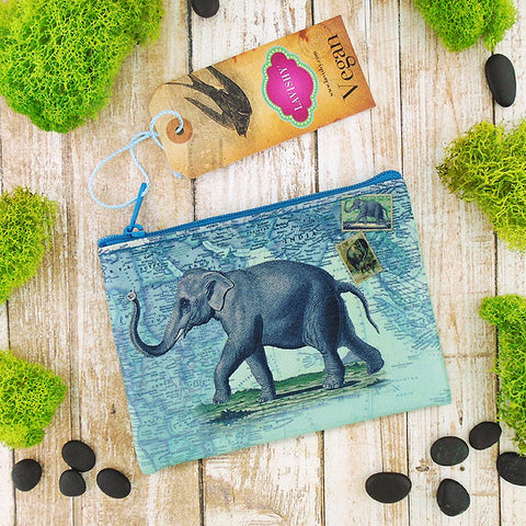 Online shopping for vegan brand LAVISHY's vintage style elephant print vegan coin purse. Great for everyday use, fun gift for animal loving family & friends. Wholesale at www.lavishy.com for gift shops, clothing & fashion accessories boutiques, book stores in Canada, USA & worldwide since 2001.