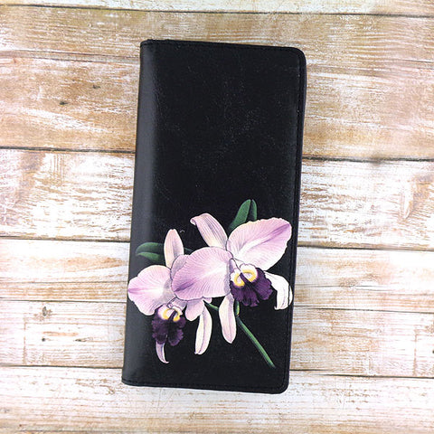 LAVISHY vintage style orchid flower print vegan large wallet