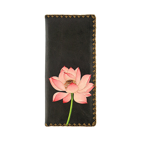 LAVISHY vintage style lotus flower print vegan large wallet for women