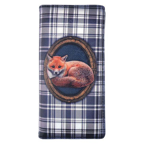 LAVISHY baby fox & Scottish Tartan print vegan large wallet
