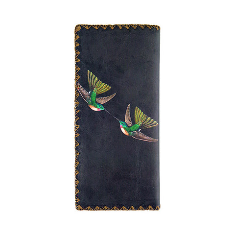 LAVISHY vintage style hummingbird print vegan large flat wallet