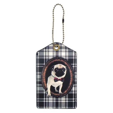 Online shopping for vegan brand LAVISHY's vegan/faux leather vintage style pug puppy print vegan luggage tag. It's a great gift idea for you or your friends & family. Wholesale available to gift shop, boutique store & corporate buyers at www.lavishy.com with many unique & fun fashion accessories & travel accessories.