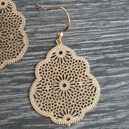 LAVISHY 12k gold plated Moroccan Islamic pattern filigree earrings