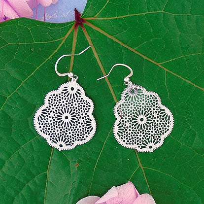 LAVISHY sterling silver plated Moroccan Islamic pattern filigree earrings