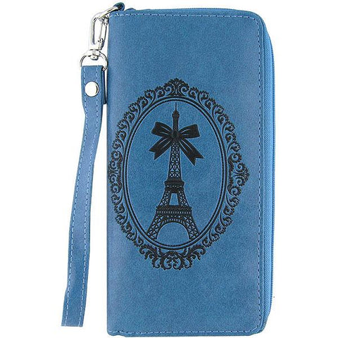 LAVISHY Embossed Paris Eiffel Tower vegan large wristlet wallet