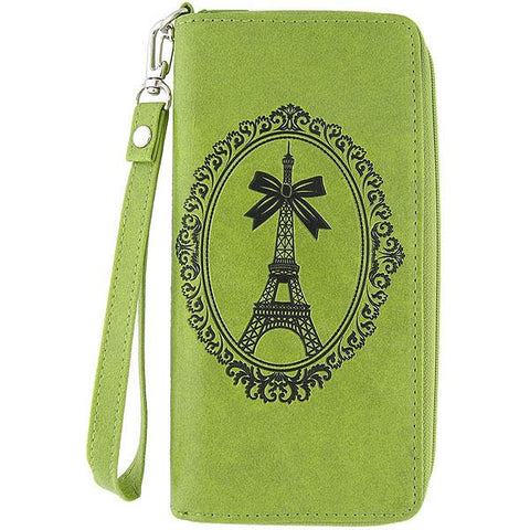 LAVISHY Embossed Paris Eiffel Tower vegan large wristlet wallet