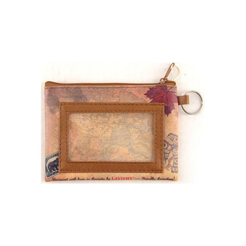 vegan brand LAVISHY's unisex key ring coin purse with vintage style goose illustration on the old map background print. Great for everyday use, travel & gift for friends & family. Wholesale at www.lavishy.com for gift shops, fashion accessories & clothing boutiques, book stores since 2001.