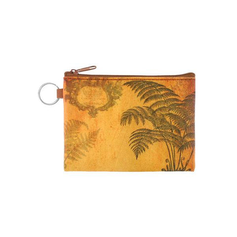 vegan brand LAVISHY's unisex key ring coin purse with vintage style fern illustration on the old map background print. Great for everyday use, travel & gift for friends & family. Wholesale at www.lavishy.com for gift Online shopping for LAVISHYs, fashion accessories & clothing boutiques, book stores worldwide since 2001.