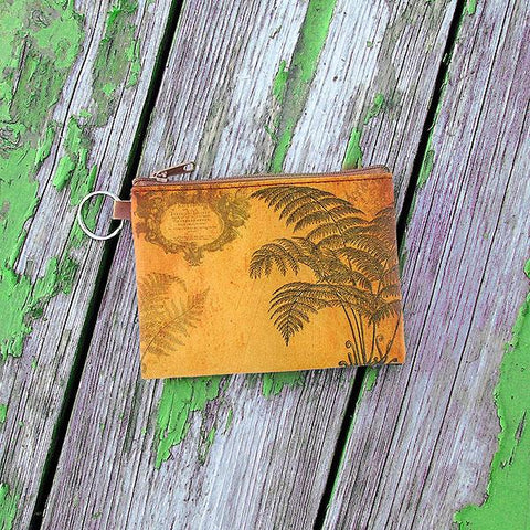 vegan brand LAVISHY's unisex key ring coin purse with vintage style fern illustration on the old map background print. Great for everyday use, travel & gift for friends & family. Wholesale at www.lavishy.com for gift Online shopping for LAVISHYs, fashion accessories & clothing boutiques, book stores worldwide since 2001.