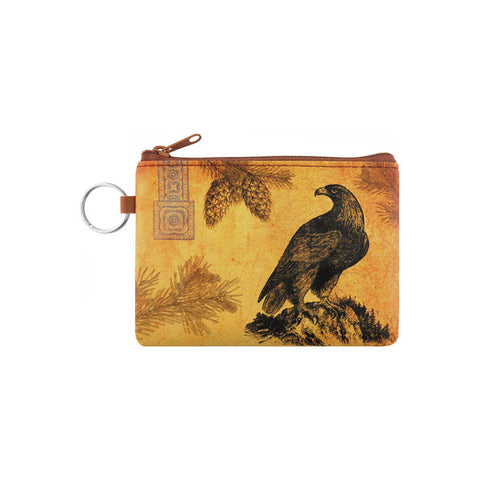 Online shopping for vegan brand LAVISHY's unisex key ring coin purse with vintage style eagle illustration on the old map background print. Great for everyday use, travel & gift for friends & family. Wholesale at www.lavishy.com for gift shops, fashion accessories & clothing boutiques, book stores since 2001.
