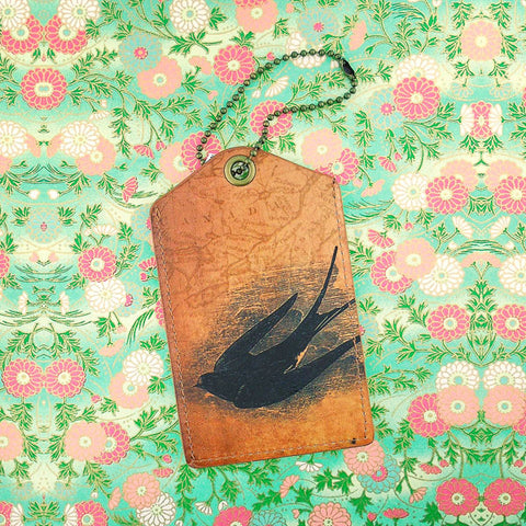 Online shopping for LAVISHYping for vegan brand LAVISHY's cool unisex vegan/faux leather  luggage tag with vintage style swallow bird print. It's a great gift idea for you or your friends, co-worker & family. Wholesale at www.lavishy.com