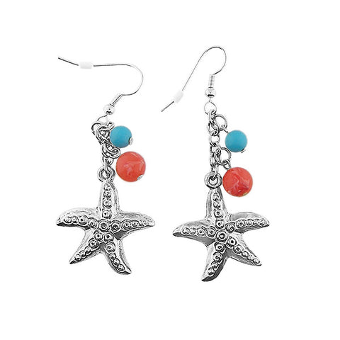 LAVISHY starfish metal charm & colorful resin beads dangle earrings
