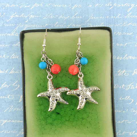 LAVISHY starfish metal charm & colorful resin beads dangle earrings