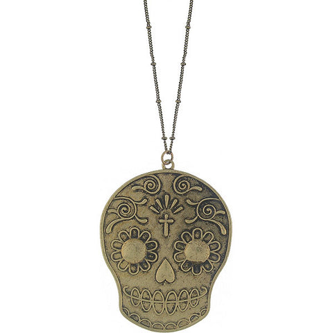 Online shopping for LAVISHY's fun & affordable vintage style reversible Sugar Skull pendant long necklace. A great gift for you or your girlfriend, wife, co-worker, friend & family. Wholesale at www.lavishy.com with many unique & fun fashion accessories.