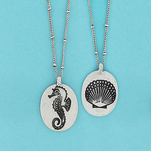 LAVISHY handmade seahorse & seashell vintage style reversible necklace