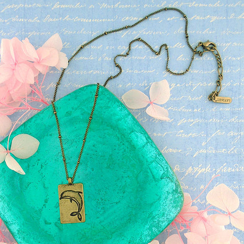 LAVISHY handmade vintage style dolphin & octopus reversible necklace