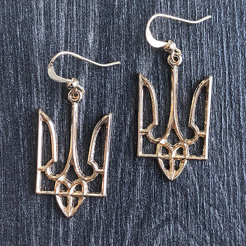 LAVISHY handmade silver/12k gold plated Ukrainian Trident earrings
