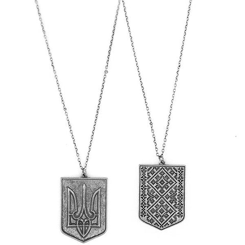LAVISHY Ukrainian Trident & Embroidery Pattern Reversible Necklace