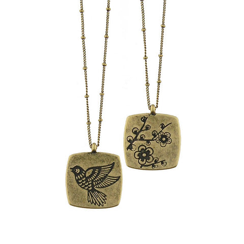Online shopping for LAVISHY bird & flower vintage style reversible necklace. A great gift for you or your girlfriend, wife, co-worker, friend & family. Wholesale at www.lavishy.com with many unique & fun fashion accessories.