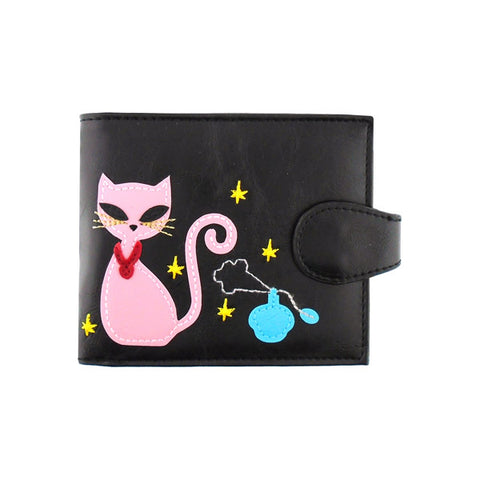LAVISHY cat with necklace & perfume applique medium bifold wallet