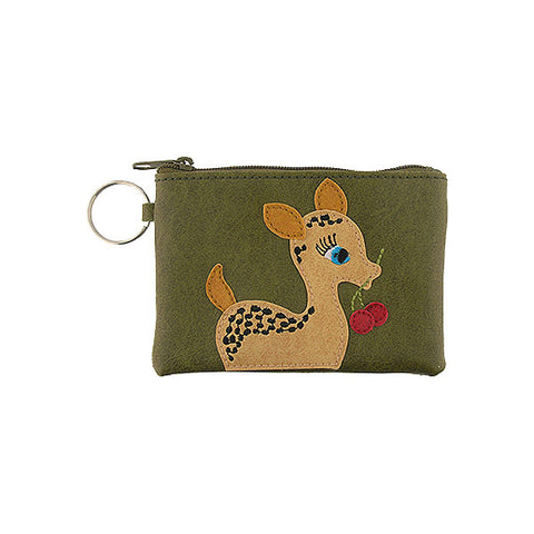 LAVISHY cute deer & cherry applique vegan key ring coin purse