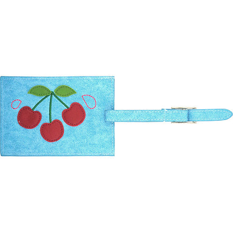 Online shopping for vegan brand LAVISHY's fun & playful applique vegan/faux leather luggage tag with adorable cherry applique. It's Eco-friendly, ethically made, cruelty free. A great gift for you or your friends & family. Wholesale at www.lavishy.com with many unique & fun fashion accessories.
