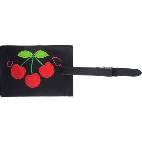 Online shopping for vegan brand LAVISHY's fun & playful applique vegan/faux leather luggage tag with adorable cherry applique. It's Eco-friendly, ethically made, cruelty free. A great gift for you or your friends & family. Wholesale at www.lavishy.com with many unique & fun fashion accessories.